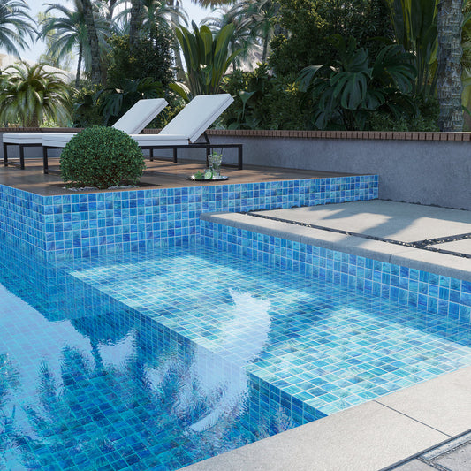 Denim Blue 12 x 12 Glossy Glass Mosaic Tile - Sample