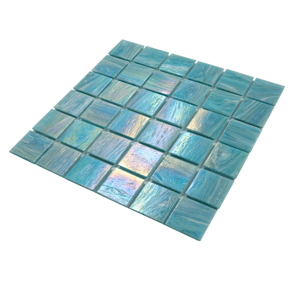 Light Teal Blue 12 x 12 Glossy Glass Mosaic Tile