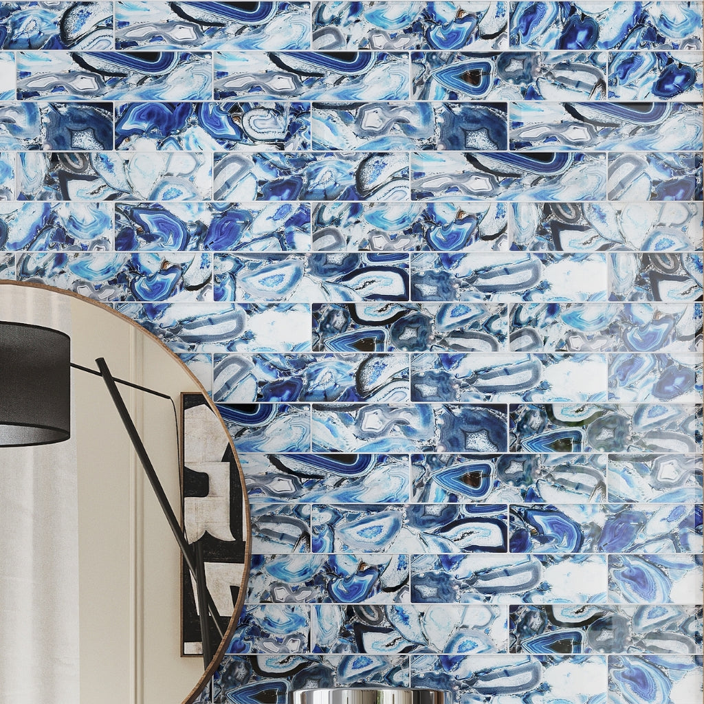 Blue 3 x 12 Glossy Glass Subway Tile