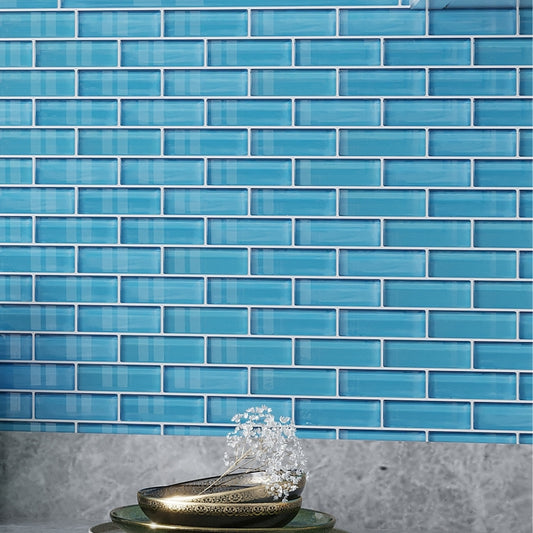 Sapphire Blue 12 x 12 Glossy Brick Glass Mosaic Tile