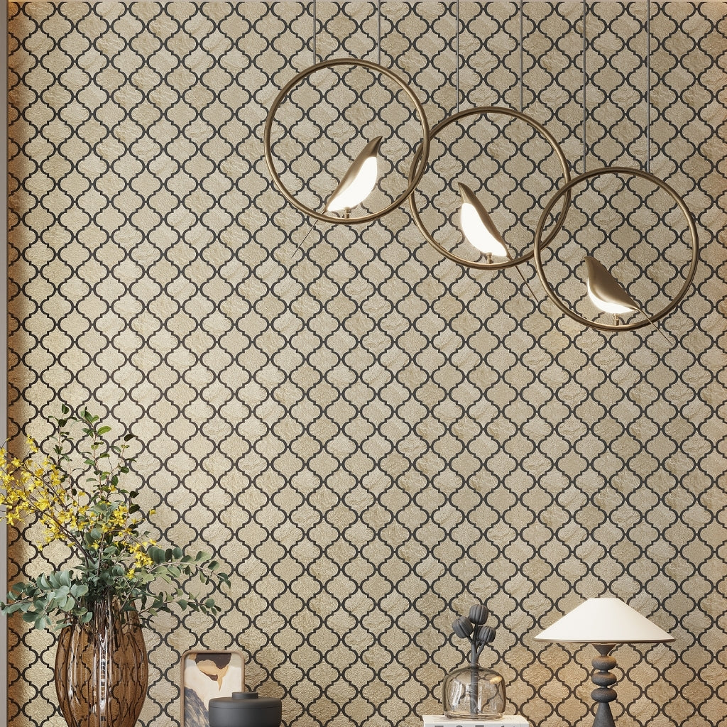Gold 12x12 Textured, Foiled Resin Arabesque Mosaic Tile