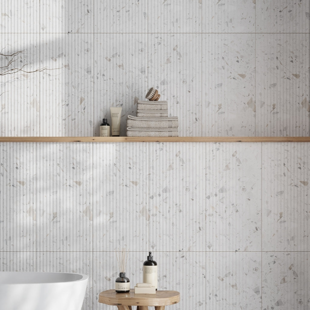 White, Beige 12x24 Textured Terrazzo Large Tile