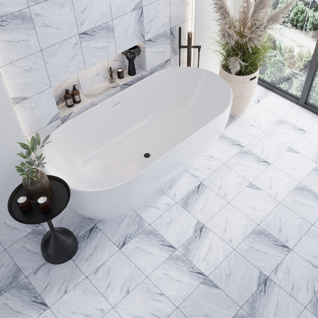Blue Gray 12x12 Matte Porcelain Marble-look Vein Tile