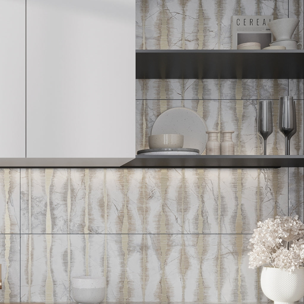 Cream beige and Crisp White 24 x 48 Polished Ceramic Large Tile