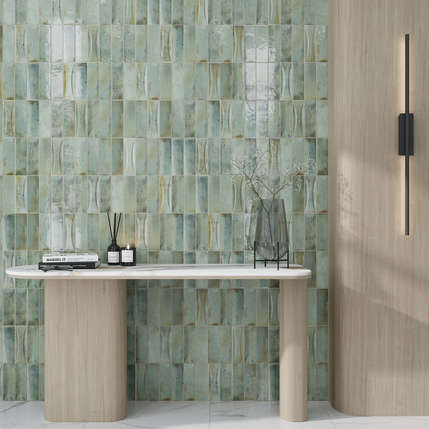 Sage Green 2.5 x 8 Glossy Ceramic Subway Deco Tile