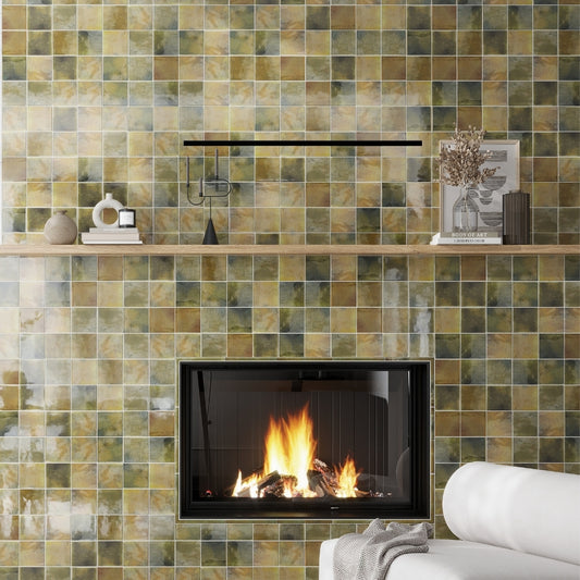 Olive Green 4 x 4 Glossy Ceramic Square Tile