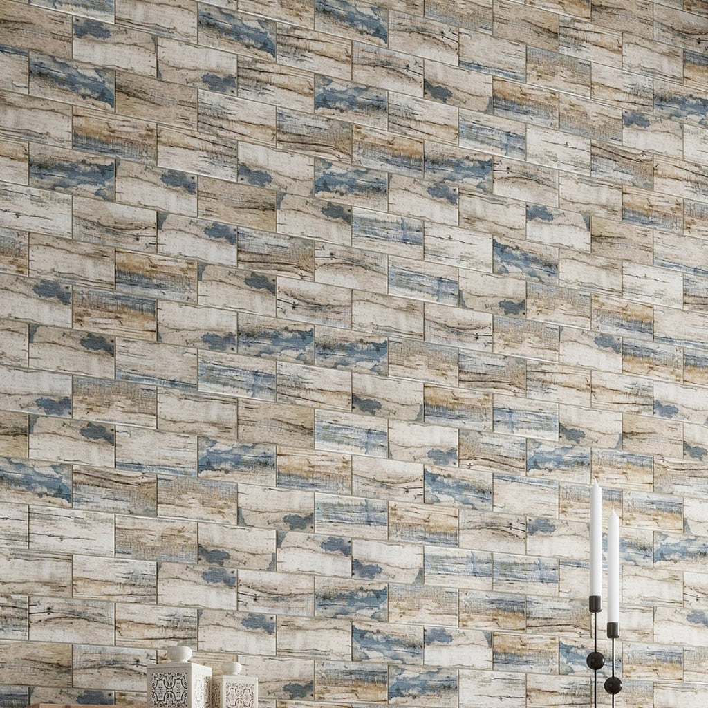 Blue and Beige 12 x 12 Matte Recycled Glass Mosaic Tile