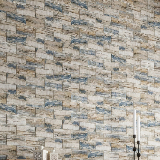 Blue and Beige 12 x 12 Matte Recycled Glass Mosaic Tile