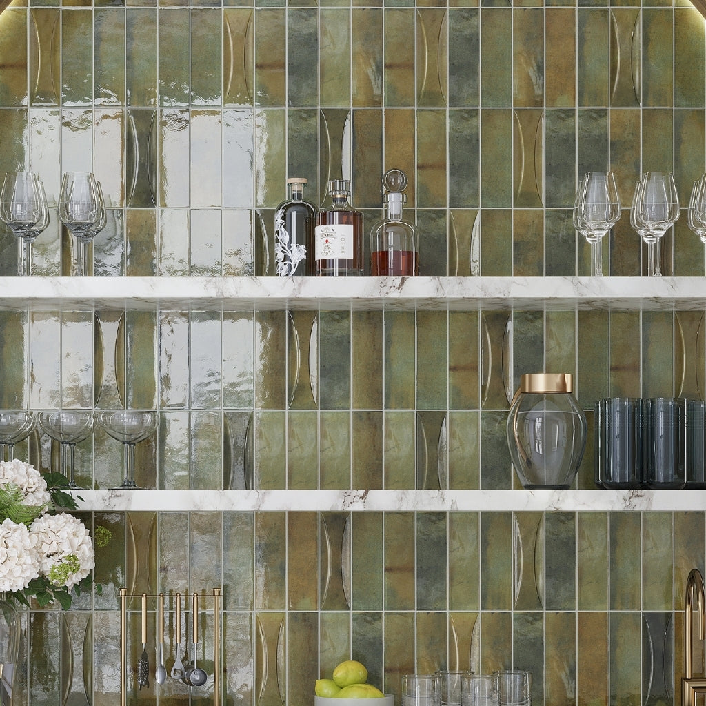 Olive Green 2.5 x 8 Glossy Ceramic Subway Tile