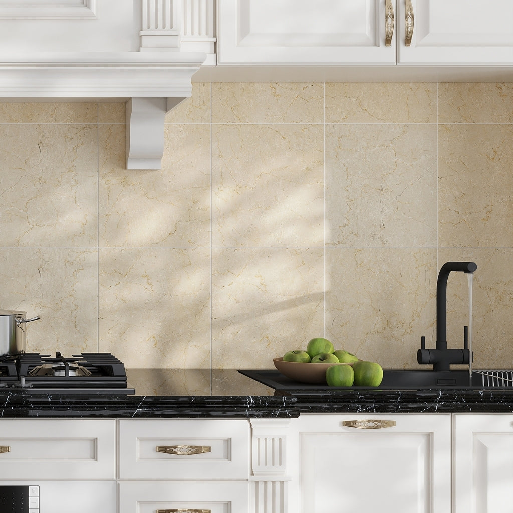 Crema Beige 12x12 Matte Porcelain Marble-look Vein Tile
