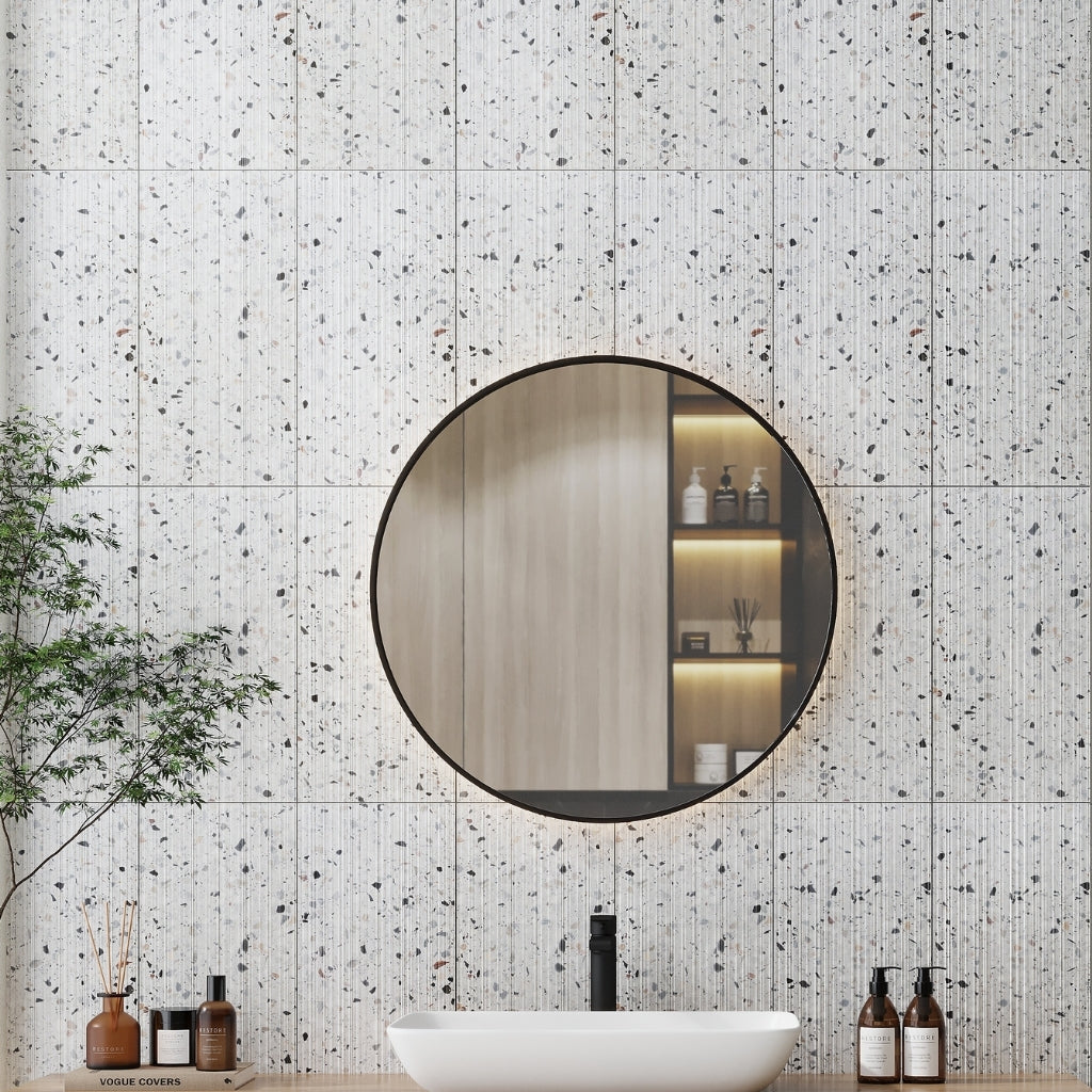 White 12x24 Fluted Terrazzo Large Tile