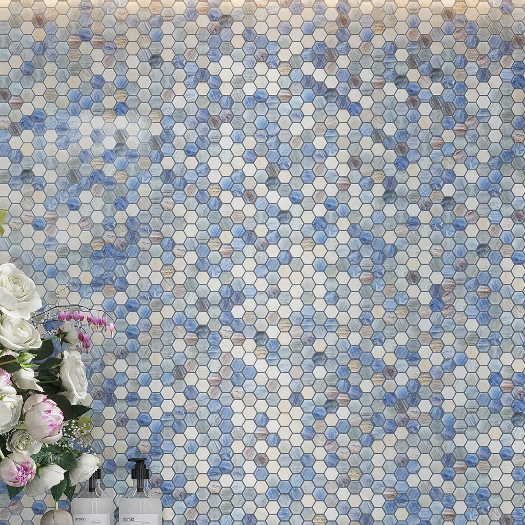 Light Blue 11 x 11 Glossy Glass Mosaic Tile