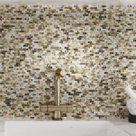 Beige and Brown 11 x 12 Polished Shell, Mother of Pearl Mosaic Tile