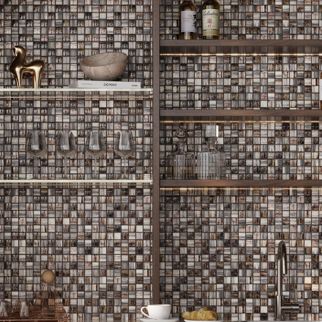 Brown 11 x 11 Glossy Matte Glass Mosaic Tile