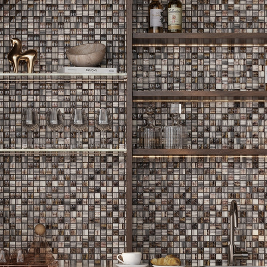Brown 11 x 11 Glossy Matte Glass Mosaic Tile