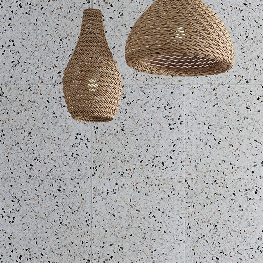 White 24x24 Honed Terrazzo Large Tile