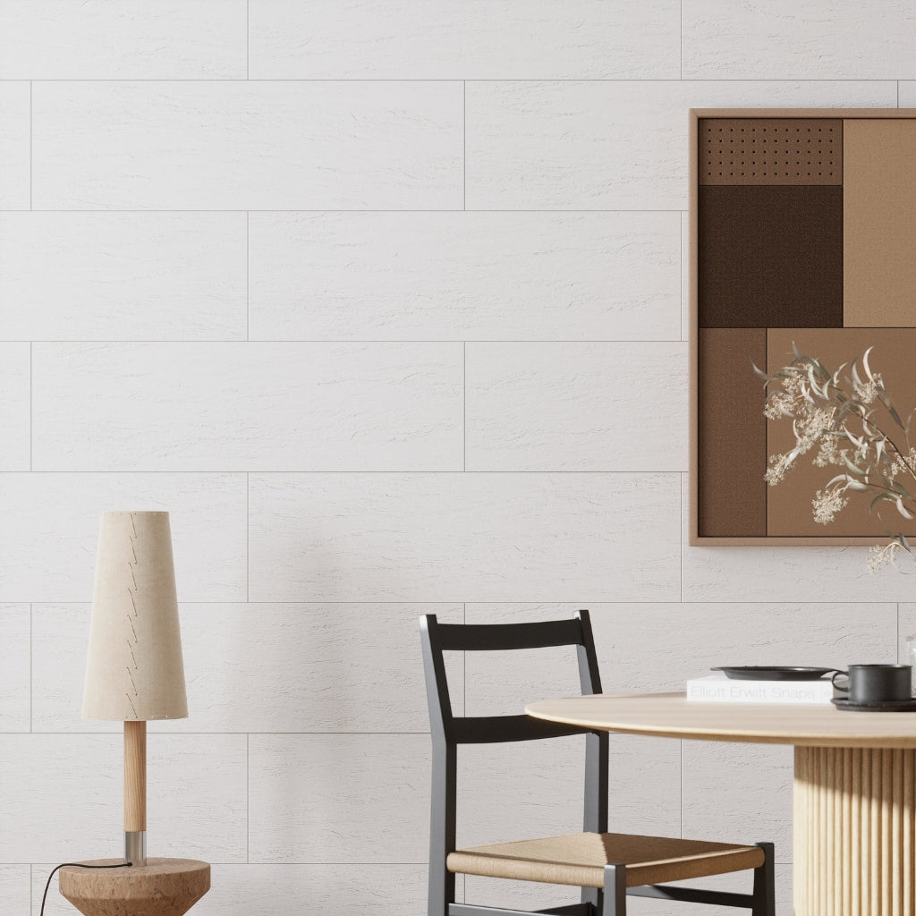 White 12 x 36 Matte Slate Ceramic Large Tile