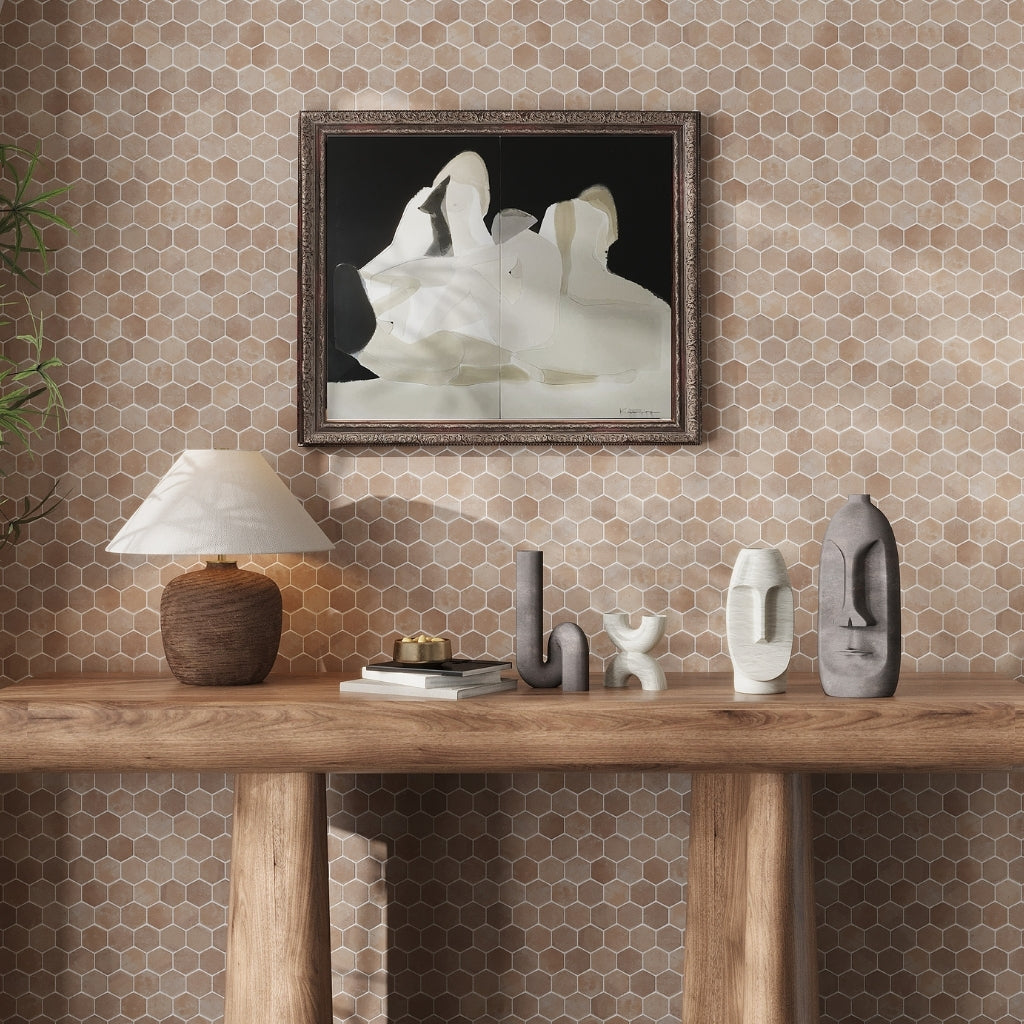 Clay Beige 12x12 Matte Recycled Glass Hexagon Mosaic Tile