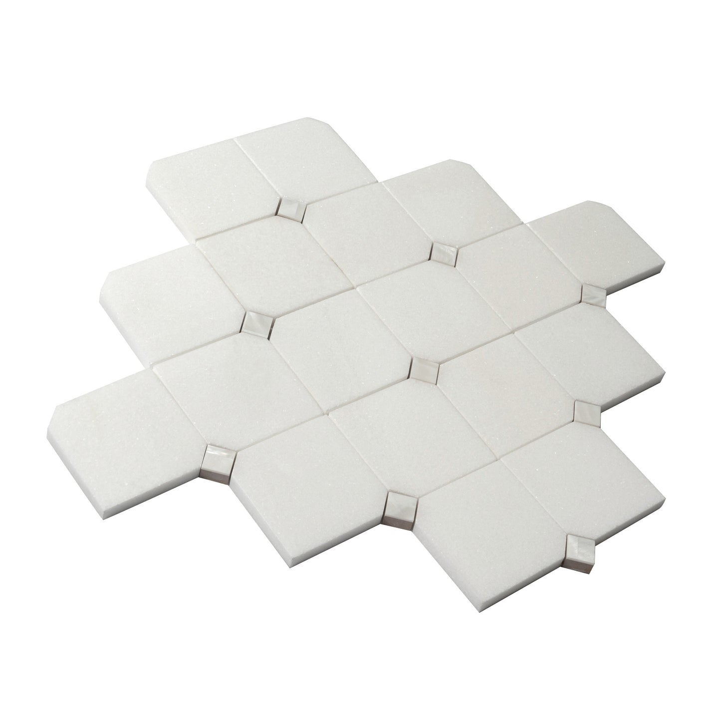 Pearl White 11x11 Polished Thassos, Shell Mosaic Tile Sample