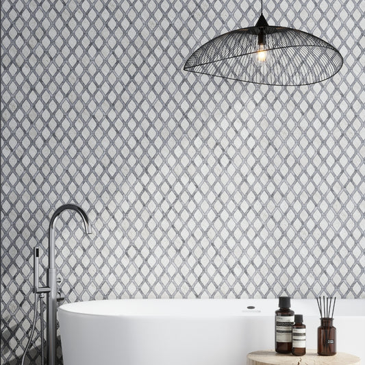 Soft White and Charcoal Gray 11 x 11 Polished Stone Mosaic Tile