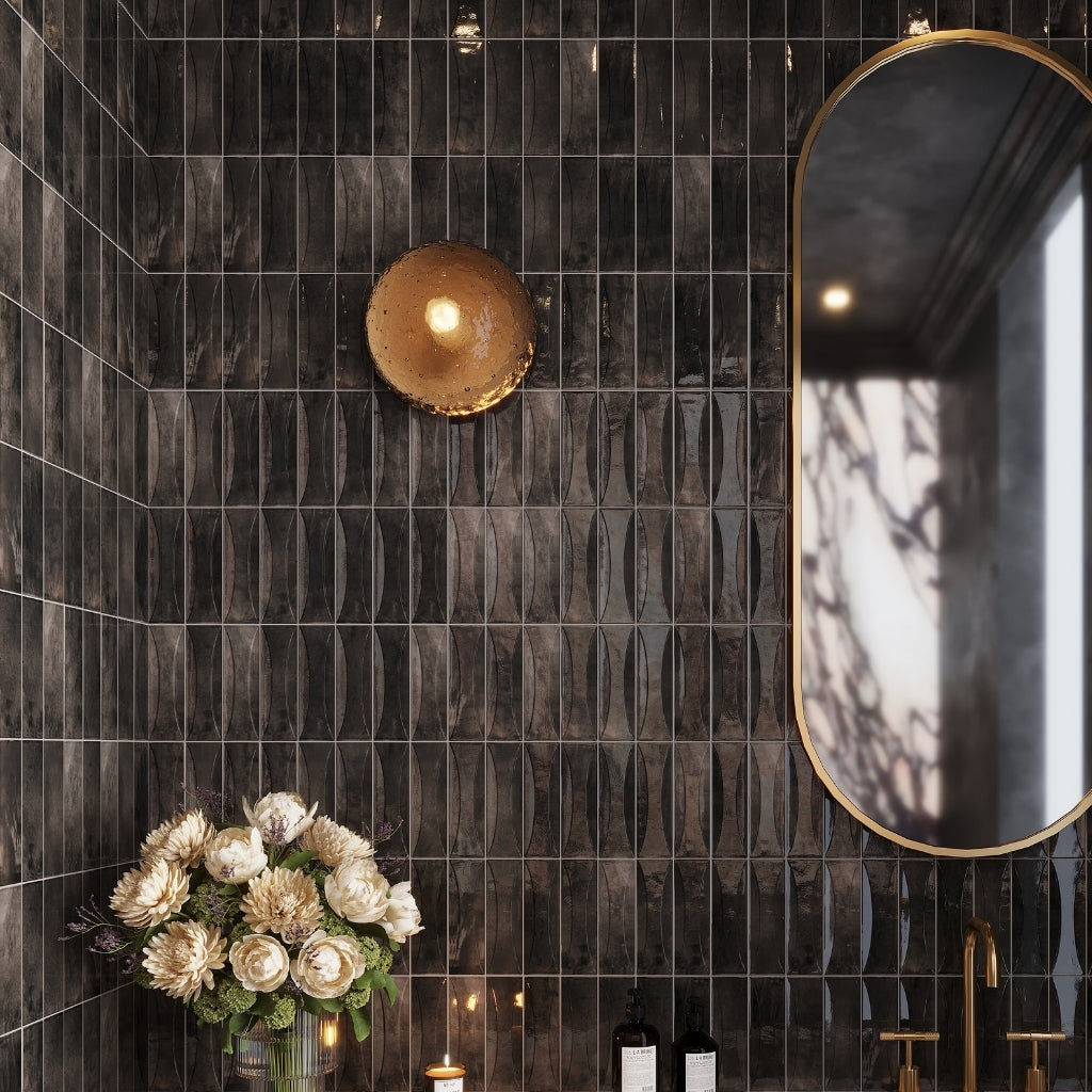 Black 2.5 x 8 Glossy Ceramic Subway Deco Tile