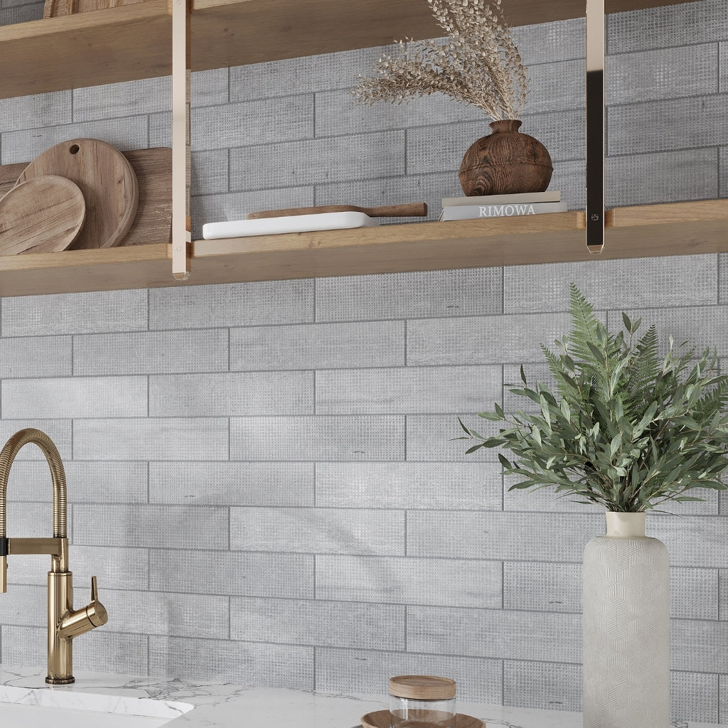 Gray 3x12 Textured Limestone Brick Tile