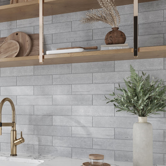 Gray 3x12 Textured Limestone Brick Tile