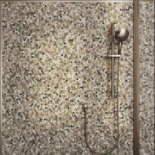 Beige and Brown 12 x 12 Polished Shell, Mother of Pearl Mosaic Tile