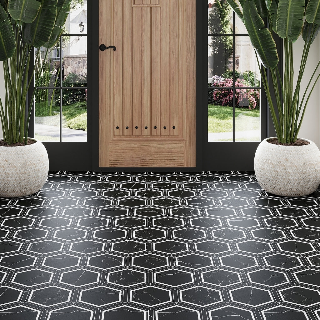 Black and White 9 x 10 Matte Porcelain Hexagon Tile