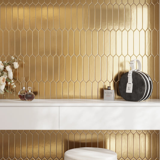 Gold 2 x 10 Glossy Ceramic Picket Tile