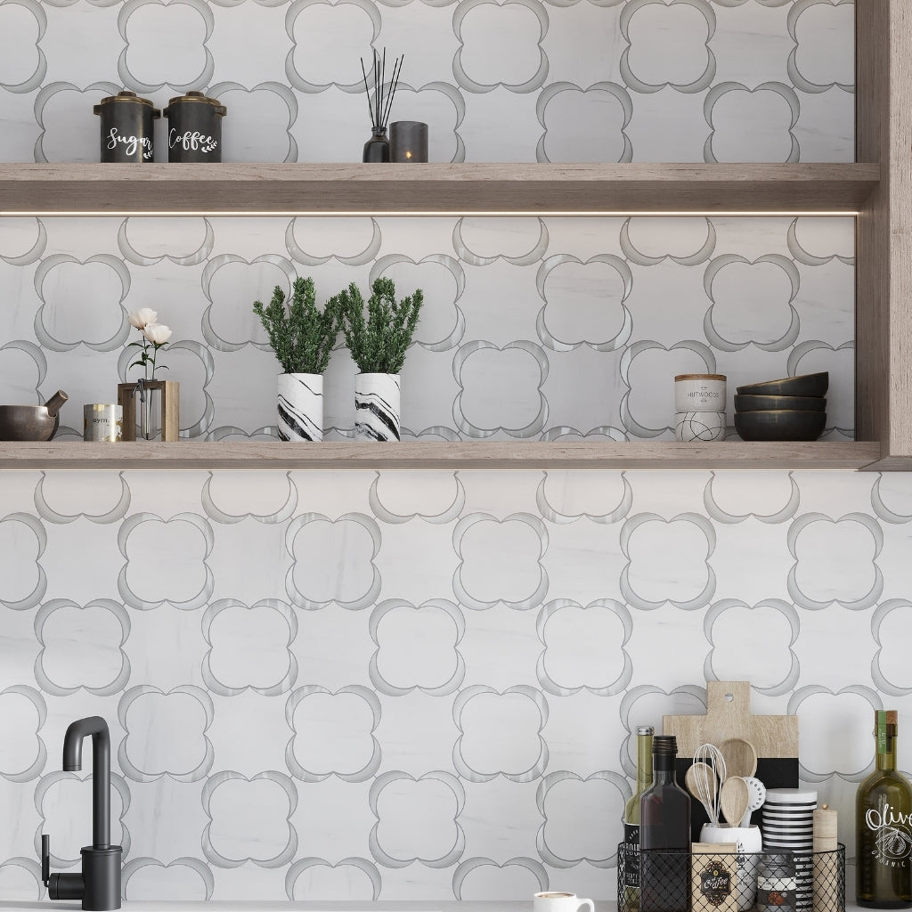 White and Gray 11 x 11 Polished Dolomite, Glass Marble Mosaic Tile
