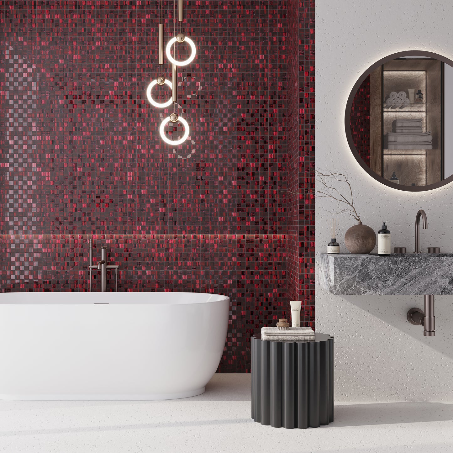 Jam Red 11 x 11 Glossy, Matte Glass Mosaic Tile