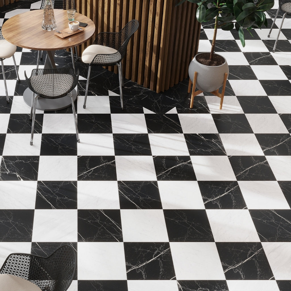 Nero Black 12x12 Matte Porcelain Marble-look Vein Tile