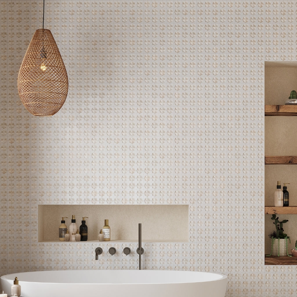 Ice White and Beige 12 x 22 Matte and Glossy Porcelain Large Tile