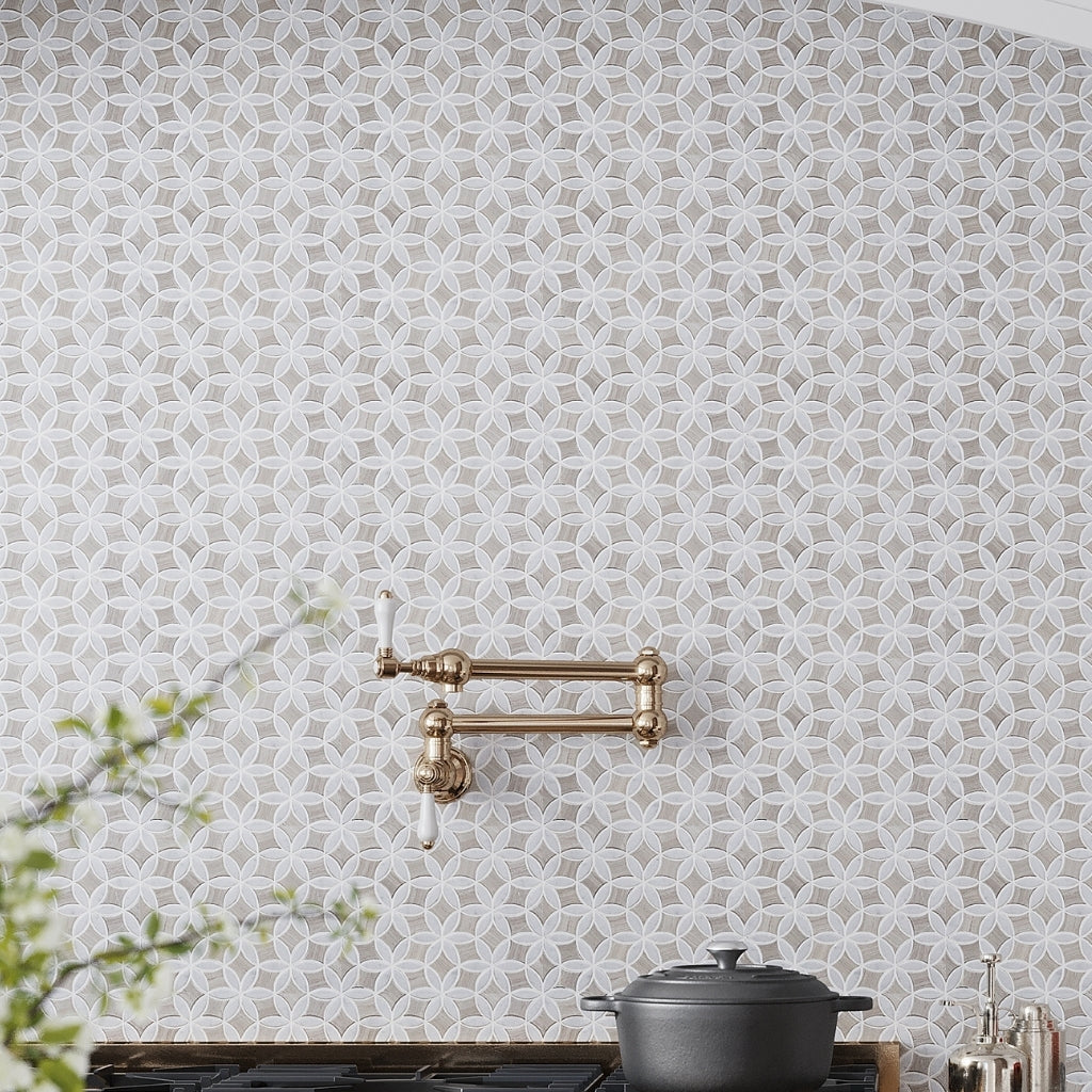 Wooden Grey, Bianco Carrara 12 x 15 Polished Marble Mosaic Tile