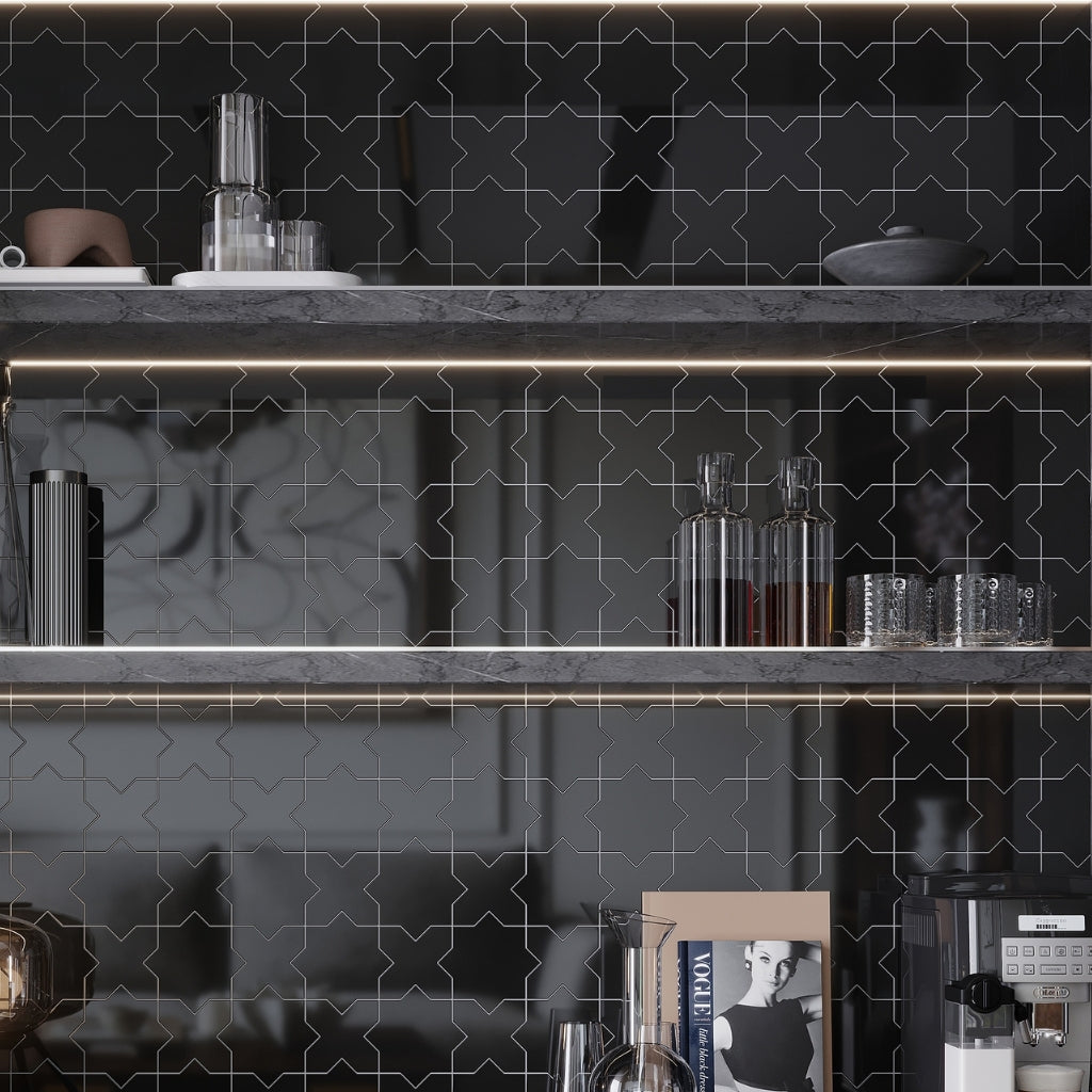 Black 5 x 5 Glossy Ceramic Cross Tile