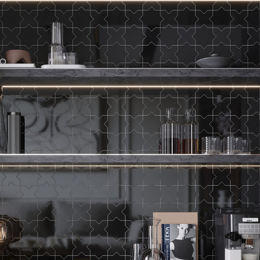 Black 5 x 5 Glossy Ceramic Cross Tile