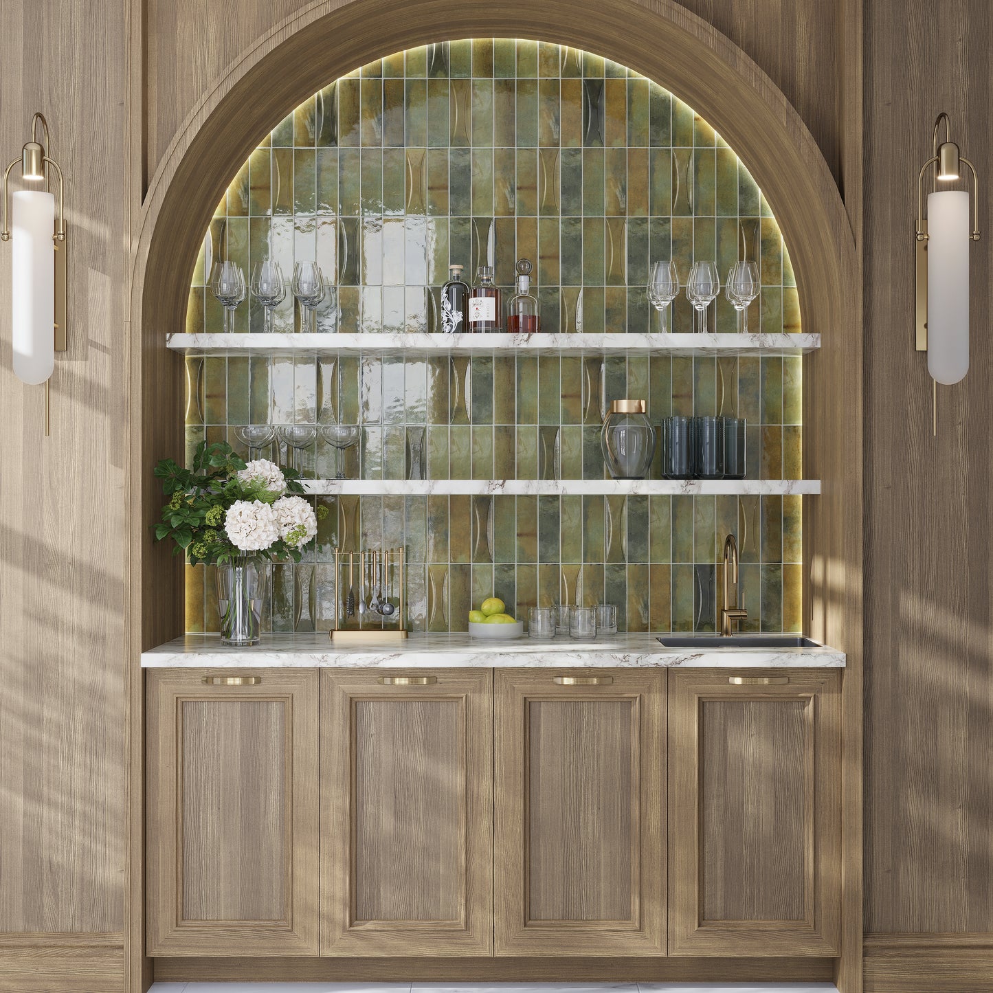 Olive Green 2.5 x 8 Glossy Ceramic Subway Deco Tile