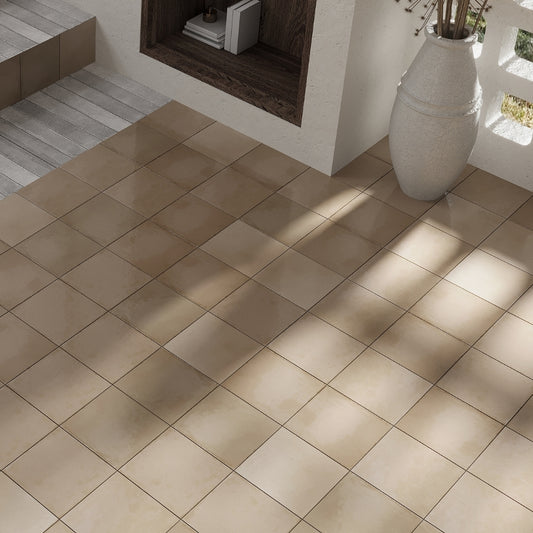 Creamy Beige 8x8 Glossy Porcelain Zellige Square Subway Tile