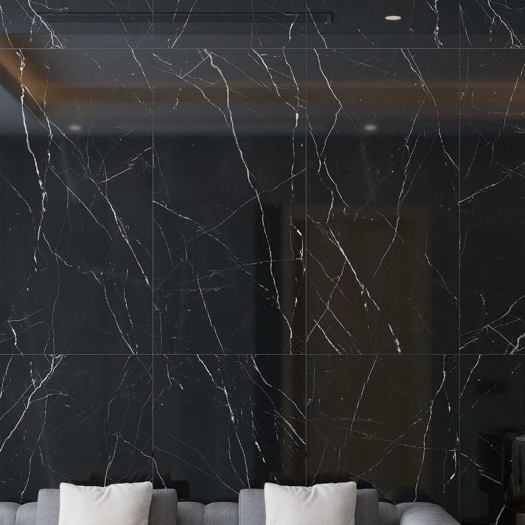 Black Marquina 24 x 48 Polished Porcelain Large Tile