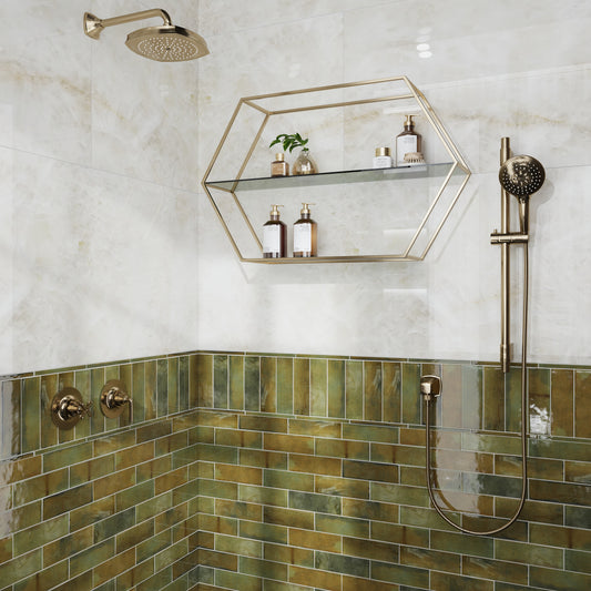 Olive Green 2.5 x 8 Glossy Ceramic Subway Deco Tile