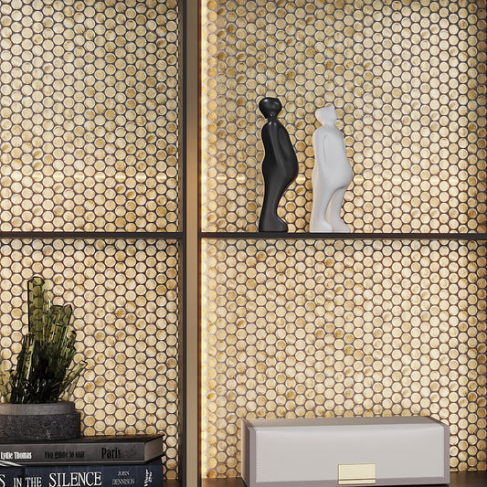 Gold 12 x 12 Glossy Penny Glass Mosaic Tile