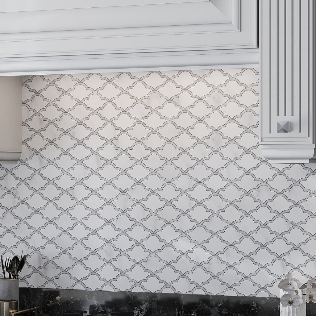 Soft White and Gray 9 x 10 Polished Bianco Carrara Marble Mosaic Tile