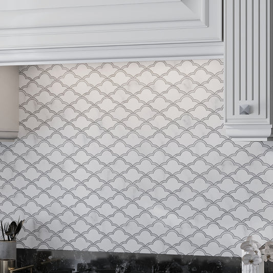 Soft White and Gray 9 x 10 Polished Bianco Carrara Marble Mosaic Tile