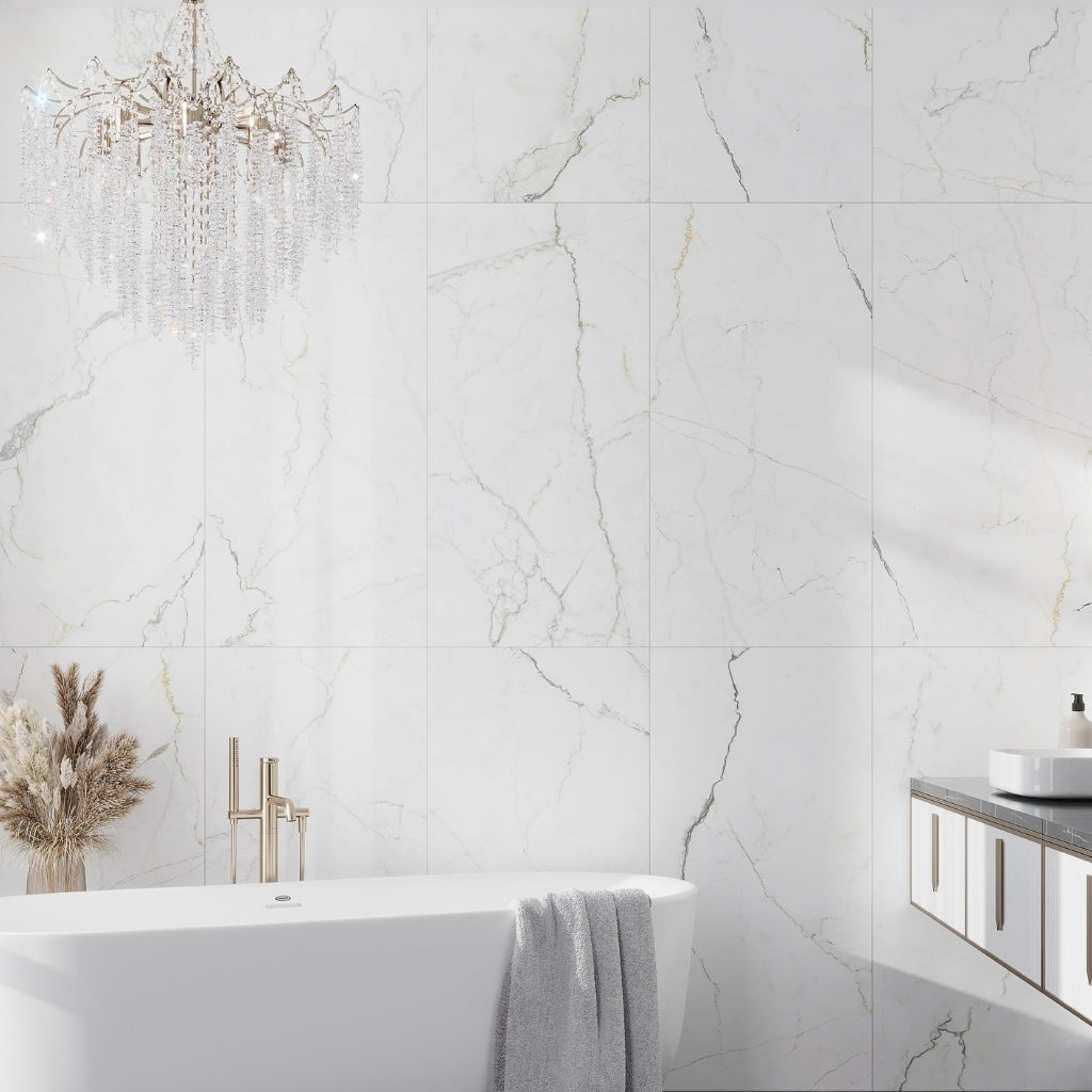 Pearl White with Gray Veins 24 x 48 Matte Porcelain Large Tile