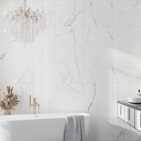 Pearl White with Gray Veins 24 x 48 Matte Porcelain Large Tile