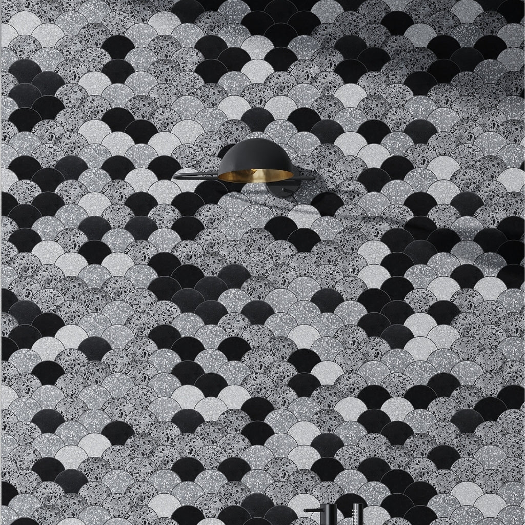 Terrazzo, Black Limestone 12 x 12 Honed Marble Mosaic Tile