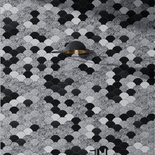 Terrazzo, Black Limestone 12 x 12 Honed Marble Mosaic Tile