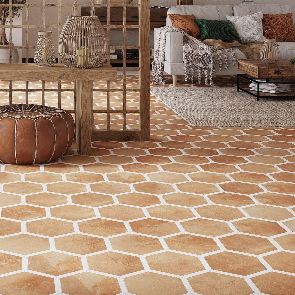 Terra Mauve and White 9 x 10 Matte Porcelain Hexagon Tile