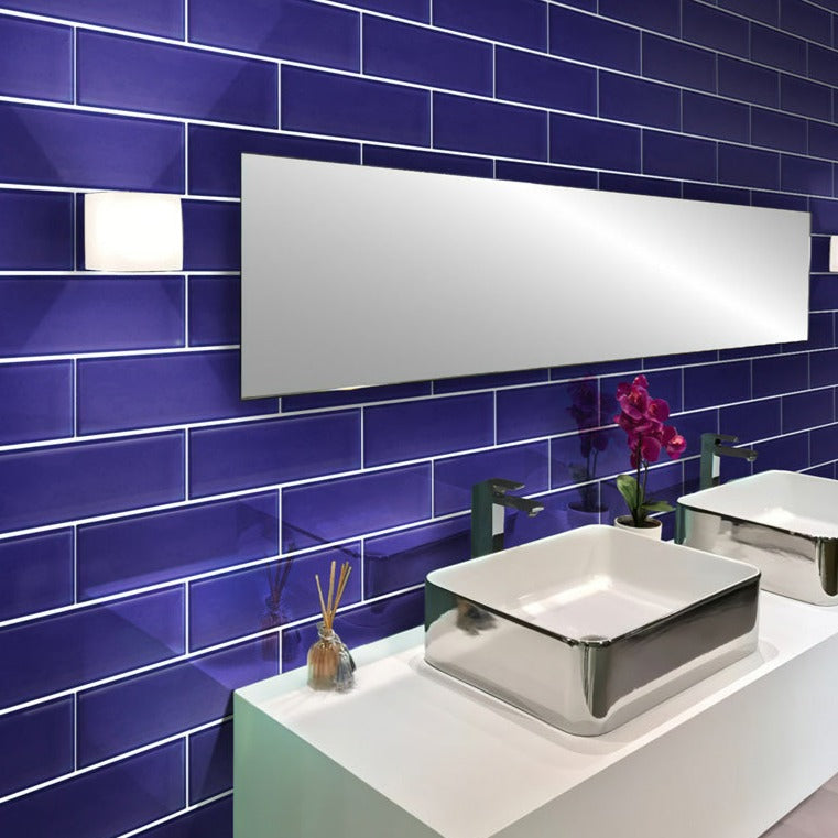 Cobalt Blue 3 x 12 Glossy Glass Subway Tile